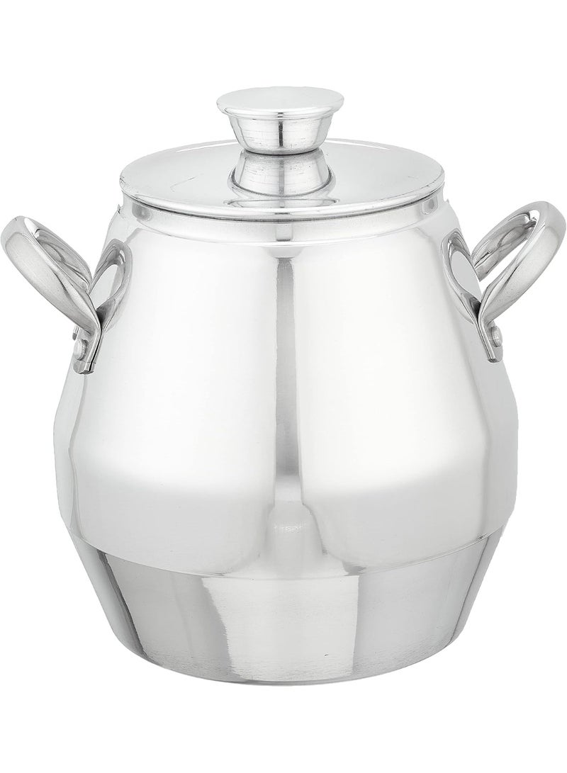 Medium-sized aluminum fava bean pot with a steel handle, silver painted finish. Item number: 1. 6221124001031